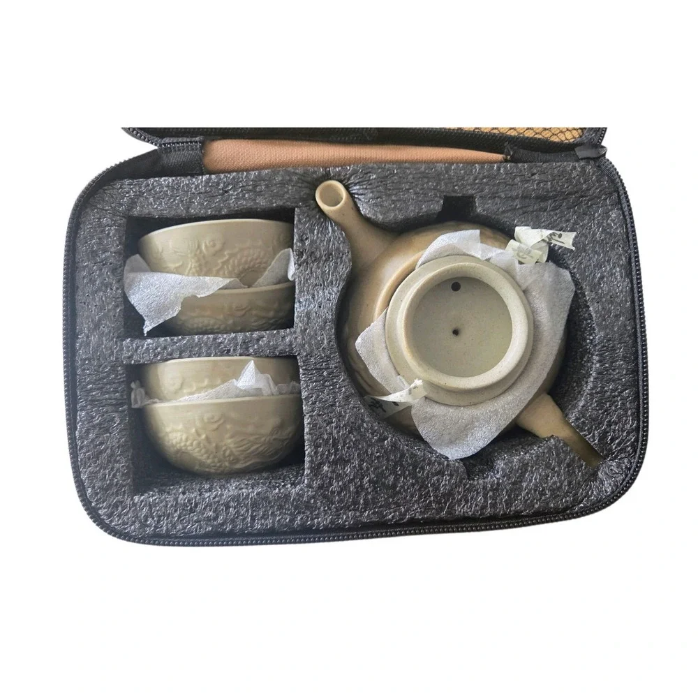 Portable Tea‎ Set Ceramic Kung Fu Tea Cup Teapot Set For Travel & Home Dragon